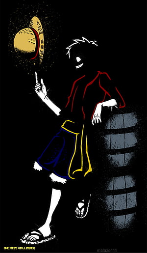 Monkey D. Luffy Silhouette Illustration with Straw Hat and Barrel HD phone wallpaper