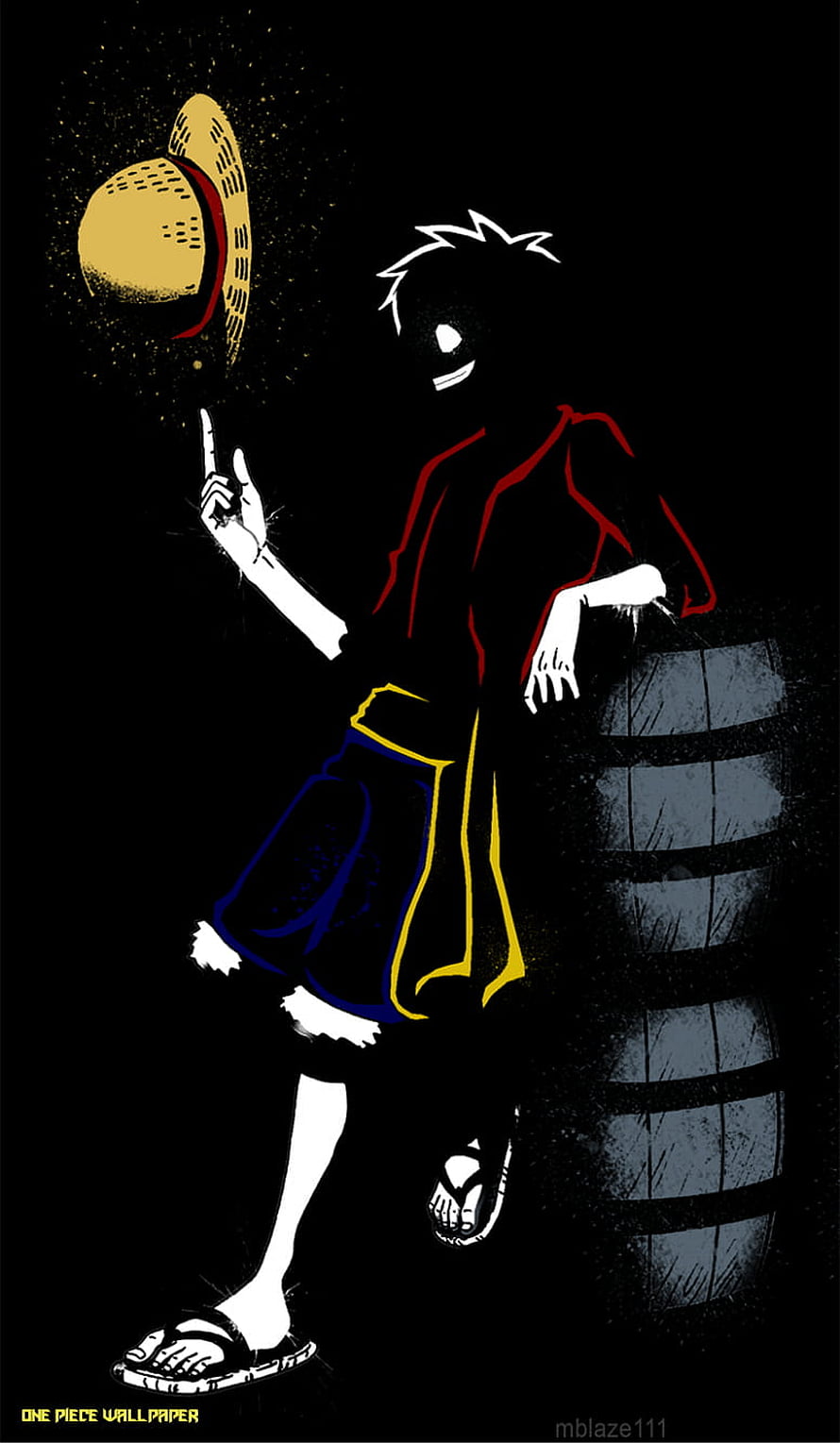 Monkey D. Luffy Silhouette Illustration with Straw Hat and Barrel HD phone wallpaper