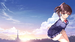 Kato Megumi Anime Girl in School Uniform Under a Sunset Sky HD wallpaper