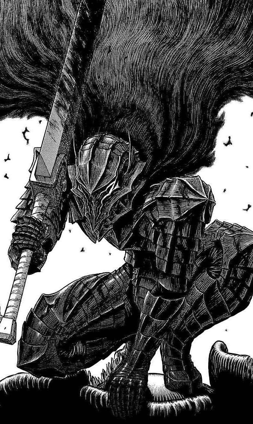 Berserk Manga Guts in Black Swordsman Armor with Dragon Slayer Blade HD phone wallpaper