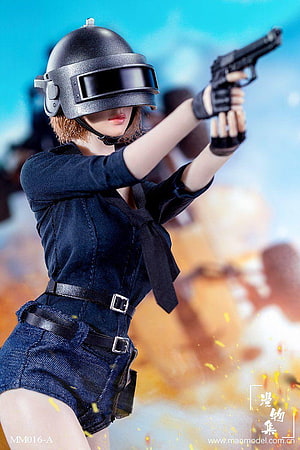 PUBG Mobile Girl in Tactical Helmet and Denim Outfit Aiming Pistol HD phone wallpaper