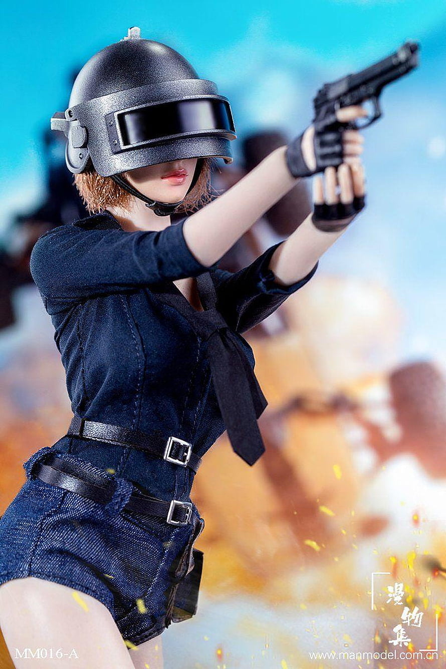 PUBG Mobile Girl in Tactical Helmet and Denim Outfit Aiming Pistol HD phone wallpaper