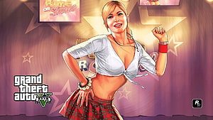 Grand Theft Auto V Female Character in White Top and Plaid Skirt HD wallpaper