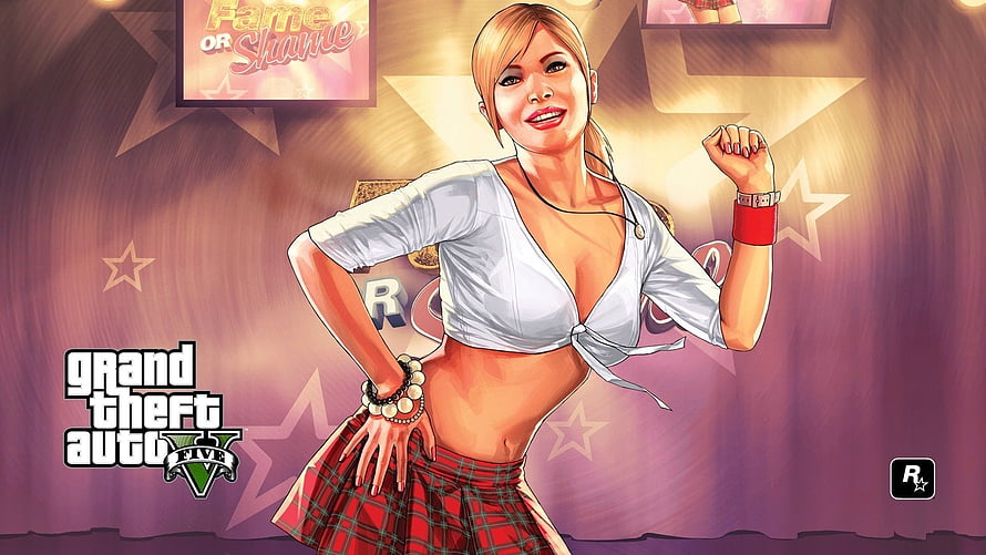 Grand Theft Auto V Female Character in White Top and Plaid Skirt HD wallpaper