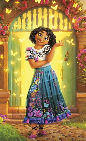 Mirabel Madrigal from Encanto in colorful embroidered dress with butterflies and flowers HD phone wallpaper