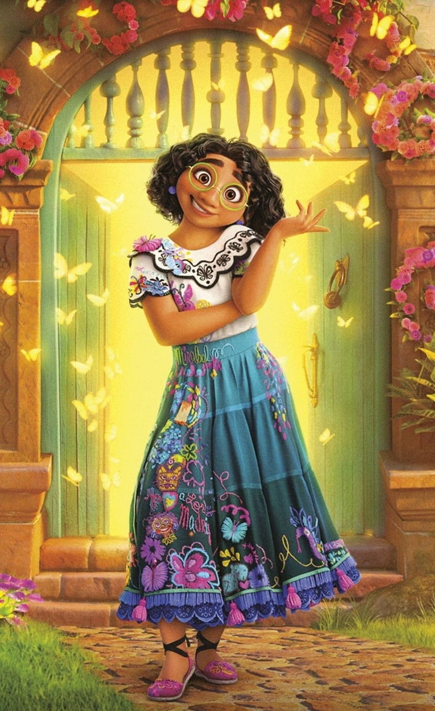 Mirabel Madrigal from Encanto in colorful embroidered dress with butterflies and flowers HD phone wallpaper