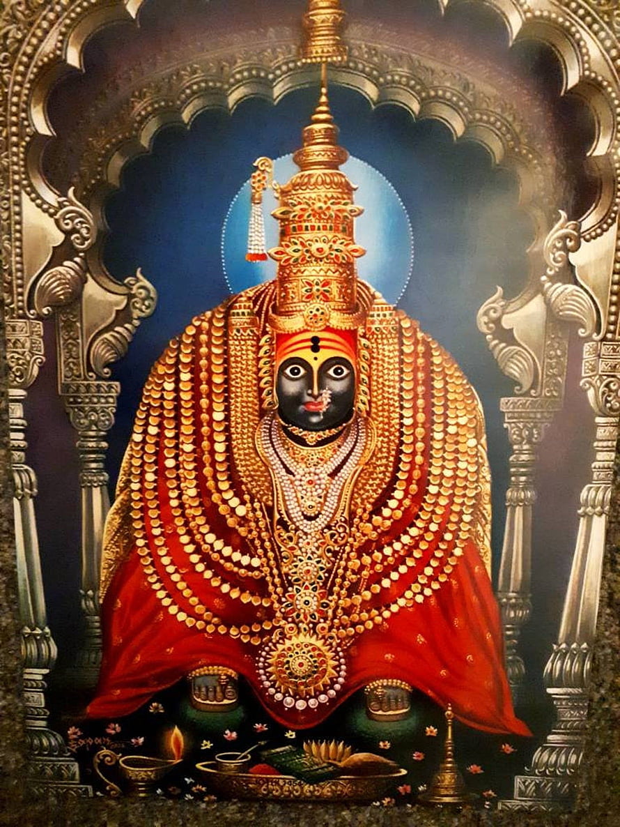 Tulja Bhavani Maa Durga Temple Deity Portrait with Gold Ornaments and Red Garments HD phone wallpaper
