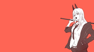 Chainsaw Man Power Anime Character Illustration on Coral Background HD wallpaper
