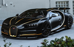 Matte Black Bugatti Chiron with Gold Accents and Custom Widebody Kit HD wallpaper