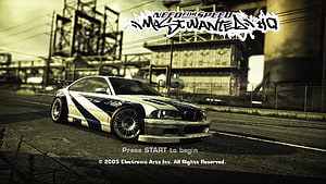Need for Speed Most Wanted HQ Title Screen with Modified BMW M3 in Industrial Setting HD wallpaper
