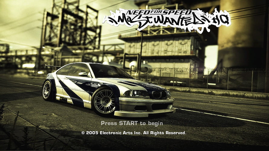 Need for Speed Most Wanted HQ Title Screen with Modified BMW M3 in Industrial Setting HD wallpaper
