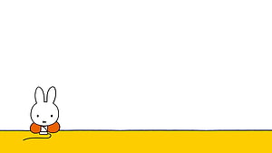 Miffy Rabbit Sitting on Yellow Ground with Orange Sleeves Minimalist Illustration HD wallpaper