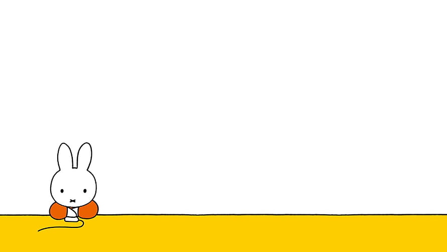 Miffy Rabbit Sitting on Yellow Ground with Orange Sleeves Minimalist Illustration HD wallpaper