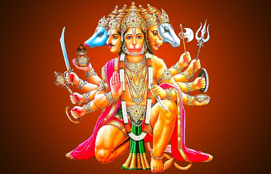 Panchmukhi Hanuman with Five Faces and Multiple Arms Holding Sacred Weapons, Panchmukhi lord Hanuman, hanuman god HD wallpaper