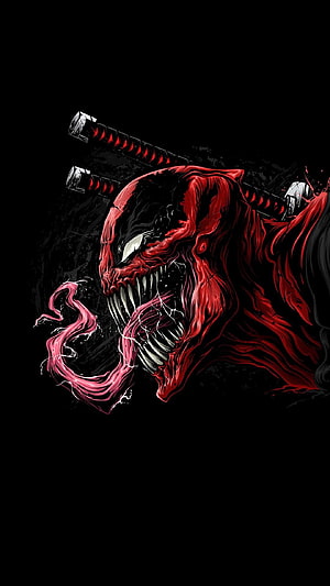 Crimson Venom Symbiote with Katana Blades on Black Background HD phone wallpaper
