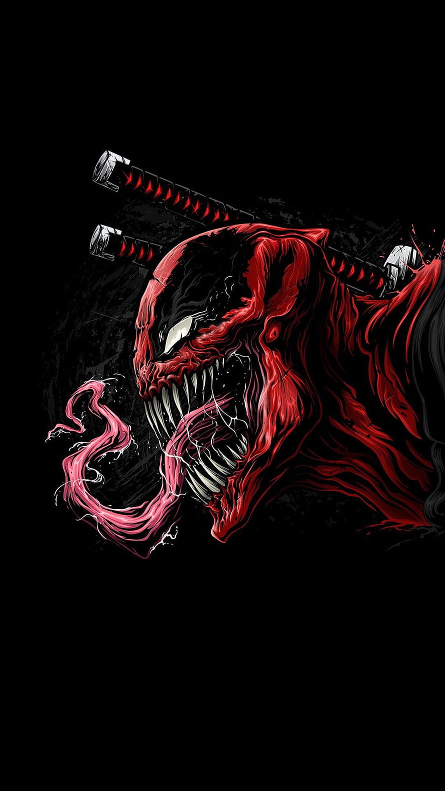 Crimson Venom Symbiote with Katana Blades on Black Background HD phone wallpaper