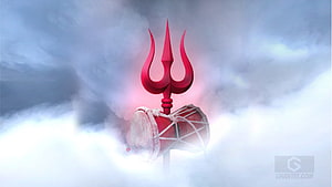 Lord Shiva Trishul and Damaru in Ethereal Clouds with Red Glow HD wallpaper
