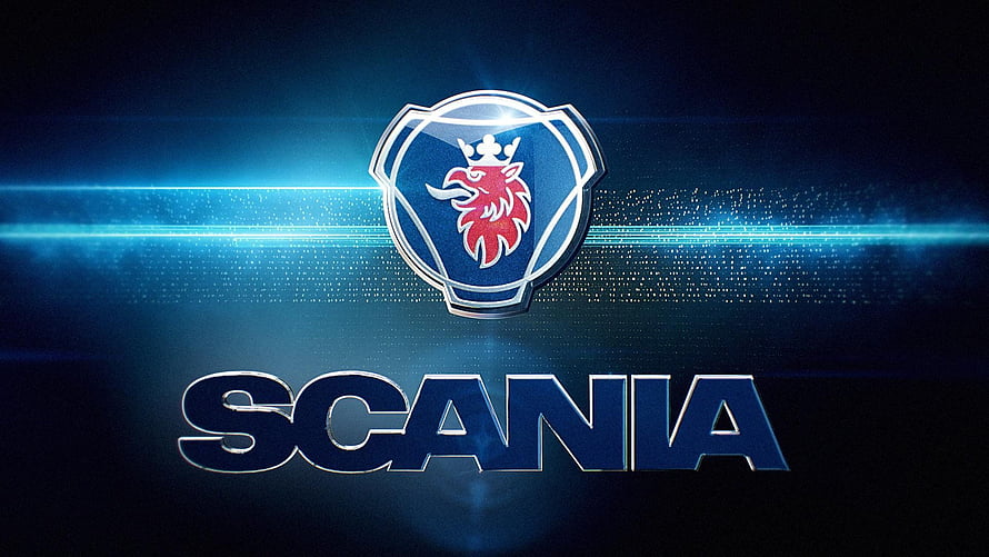 Scania Brand Emblem With Glowing Blue Light Streaks On Dark Background HD wallpaper