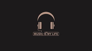 Minimalist Headphone Icon with Music Is My Life Text on Dark Background HD wallpaper