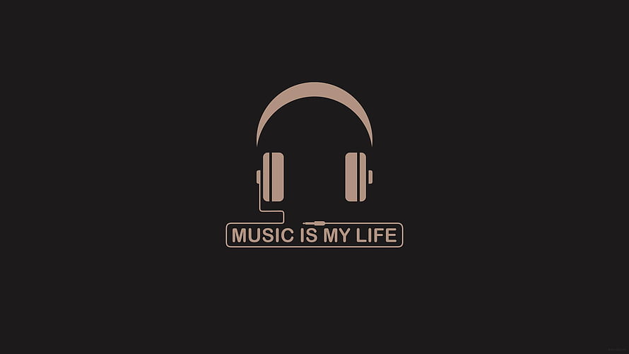 Minimalist Headphone Icon with Music Is My Life Text on Dark Background HD wallpaper