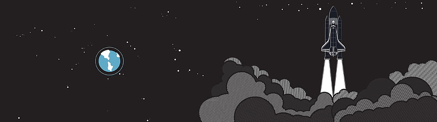 Minimalist Space Shuttle Launch Illustration with Earth and Starry Night Sky HD wallpaper