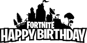 Fortnite Happy Birthday Silhouette Logo with Island Skyline and Trees HD wallpaper