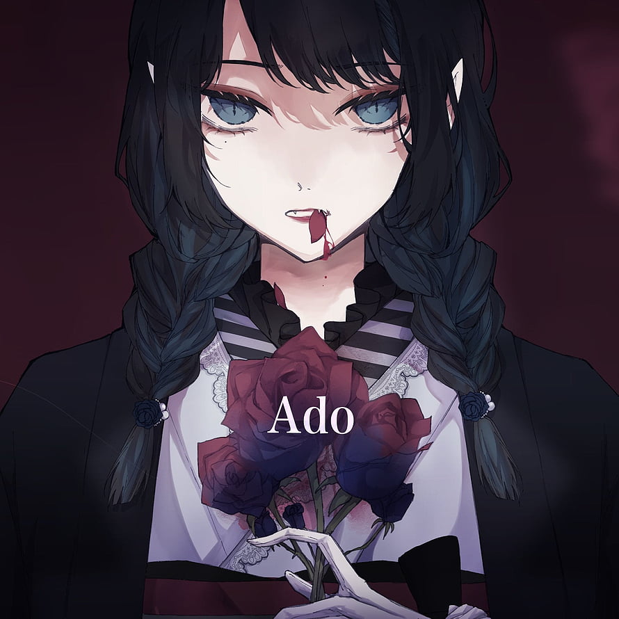 Ado Anime Illustration Dark Gothic Girl with Black Braids and Blood Red Roses HD phone wallpaper