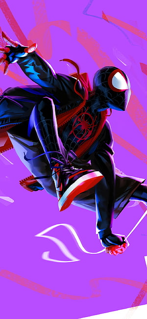Miles Morales in dynamic action pose from Spider-Man Into the Spider-Verse digital artwork, 1125x2436 Miles Morales In Spider Man Into The Spider Verse Artwork XS, 10, X , Backgrounds, and, spider man into the spider verse HD phone wallpaper