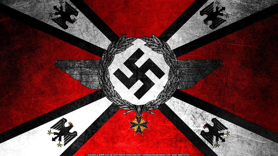 Stylized German Imperial Military Emblem with Iron Cross and Eagle Motifs on Red Background HD wallpaper