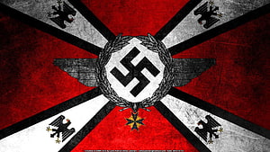 Stylized Nazi SS Emblem with Iron Cross and Eagle Motifs on Red Background HD wallpaper