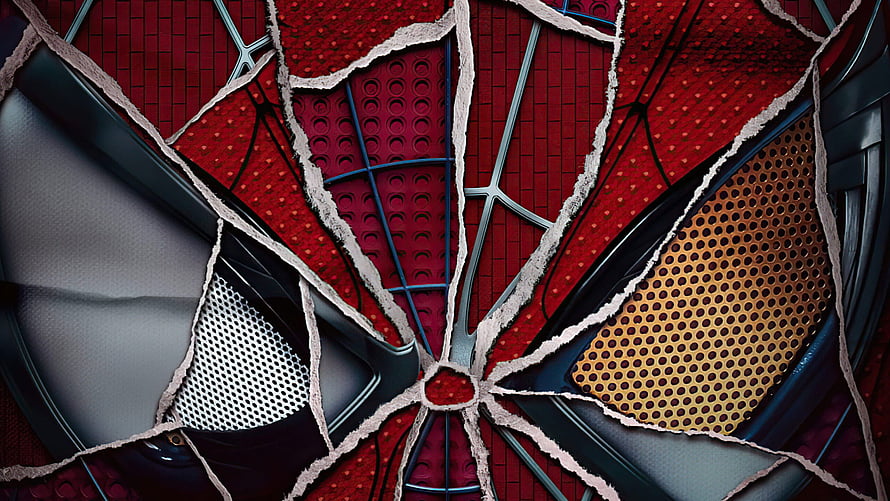 Spider-Man No Way Home Suit Texture Close-Up with Cracked Web Pattern HD wallpaper