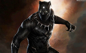 Black Panther in Iconic Black Suit with Glowing Eyes and Silver Claws HD wallpaper