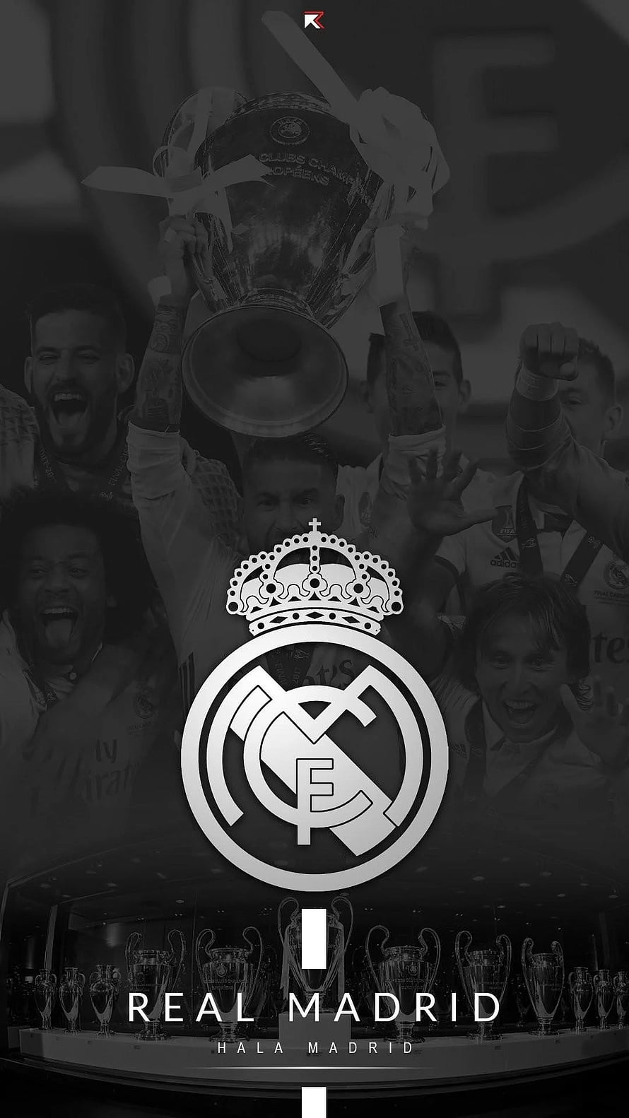 Real Madrid Champions League Trophy Celebration Monochrome Wallpaper HD phone wallpaper