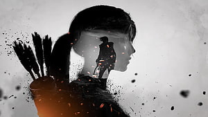 Shadow of the Tomb Raider Double Exposure Artwork with Arrow Quiver and Ember Particles HD wallpaper