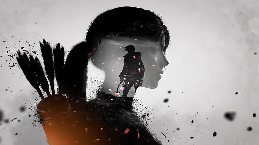 Shadow of the Tomb Raider Double Exposure Artwork with Arrow Quiver and Ember Particles HD wallpaper