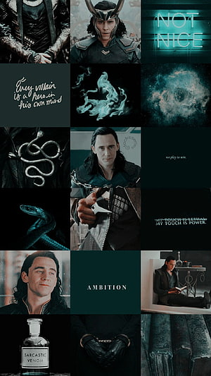 Loki Aesthetic Collage Featuring Tom Hiddleston, Snakes, and Dark Quotes HD phone wallpaper