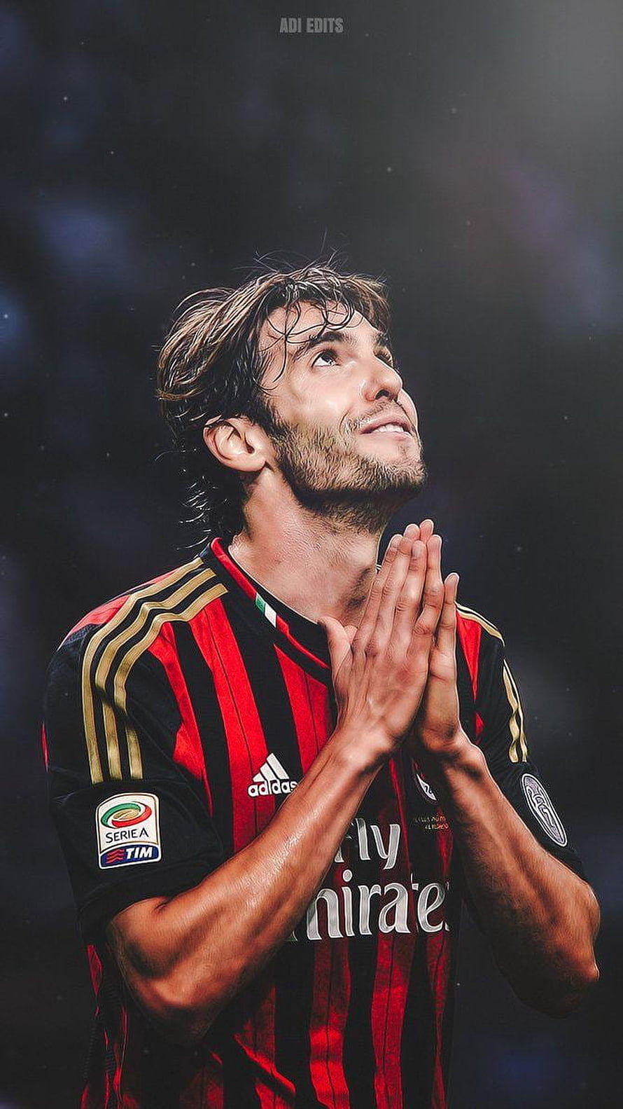 Kaka in AC Milan Striped Jersey with Hands Together in a Moment of Gratitude HD phone wallpaper