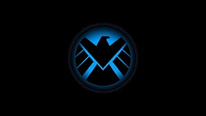 S.H.I.E.L.D. Eagle Emblem with Neon Blue Glow on Black Background HD wallpaper