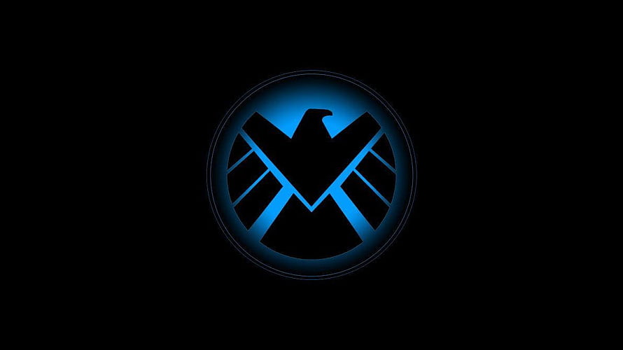 S.H.I.E.L.D. Eagle Emblem with Neon Blue Glow on Black Background HD wallpaper
