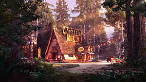 Mystery Shack Cabin in the Enchanted Forest of Gravity Falls HD wallpaper
