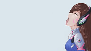 Anime Girl in Sci-Fi Suit with Headphones and Ahegao Expression HD wallpaper