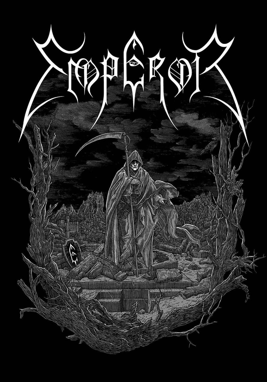 Emperor Band Black Metal Album Artwork Featuring Grim Reaper and Dark Fantasy Illustration HD phone wallpaper