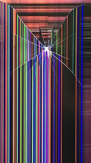 Vibrant Glitch Art with Radiating Neon Lines and Digital Distortion HD phone wallpaper