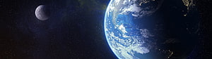 Earth and Moon in Deep Space with City Lights and Starfield HD wallpaper