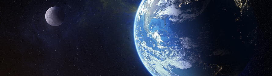 Earth and Moon in Deep Space with City Lights and Starfield HD wallpaper