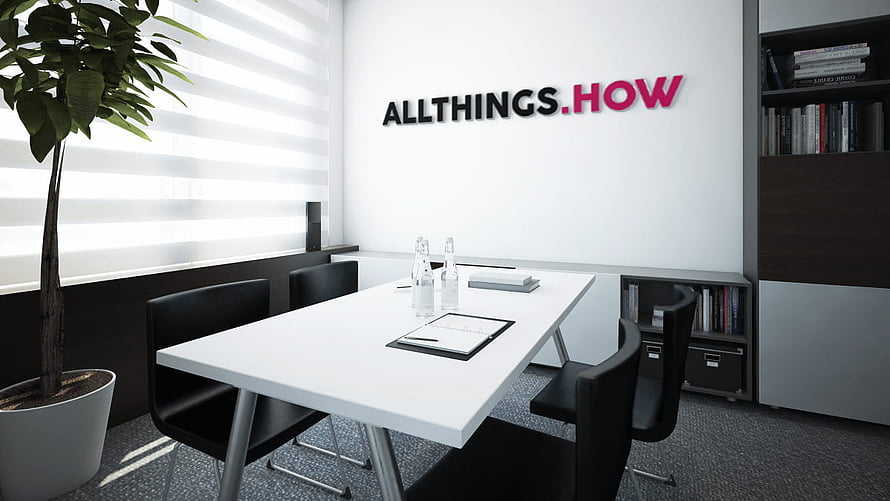 Modern Minimalist Conference Room with White Table and Black Chairs HD wallpaper