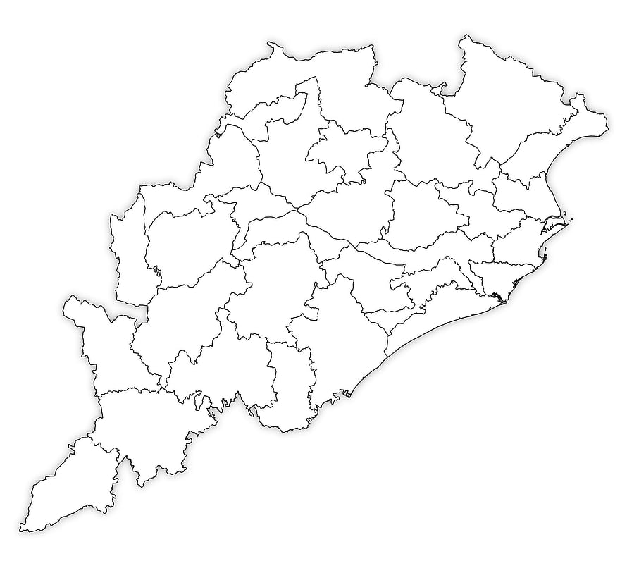 Blank Outline Map of Odisha State in India with District Boundaries HD wallpaper