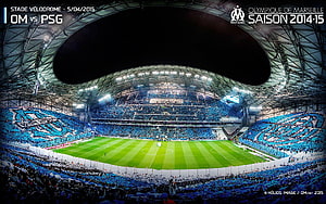 Stade Vélodrome Marseille Football Stadium Interior with Blue Tifo Display HD wallpaper