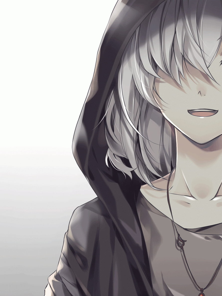 Anime Boy With Silver Hair Wearing A Dark Hoodie And Necklace HD phone wallpaper