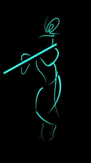 Minimalist Neon Line Art of Krishna Playing the Flute on Black Background HD phone wallpaper